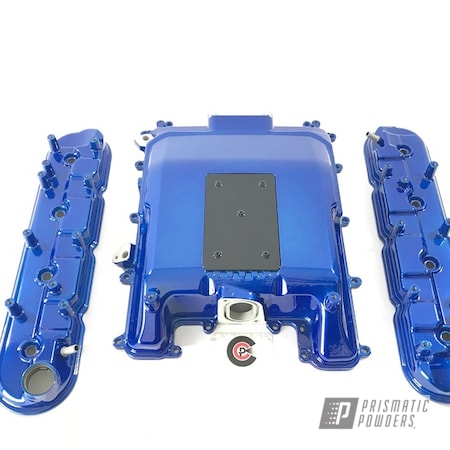 Powder Coating: Valve Covers,Clear Vision PPS-2974,Automotive,GLOSS BLACK USS-2603,Illusion Smurf PMB-6909