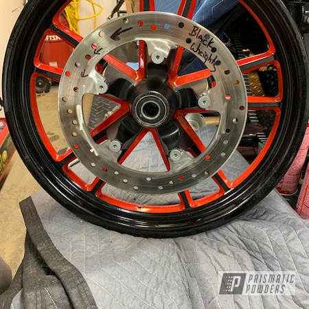 Two Tone Motorcycle Rims finished in Racer Red | Prismatic Powders