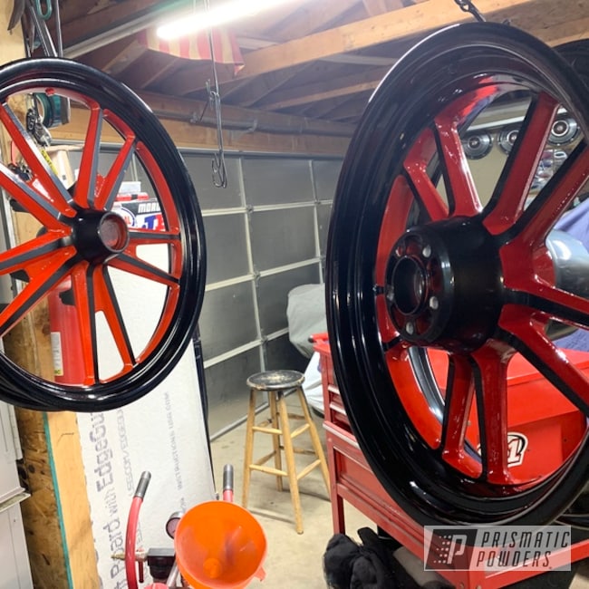 Powder Coated Red And Black Two Tone Motorcycle Rims