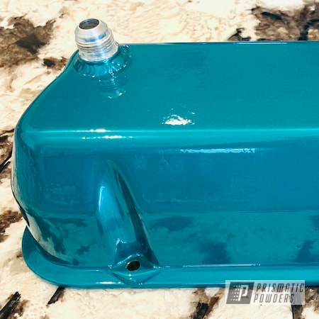 Powder Coating: Automotive,JAMAICAN TEAL UPB-2043,SUPER CHROME USS-4482,Valve Covers,Ford Mustang,Ford