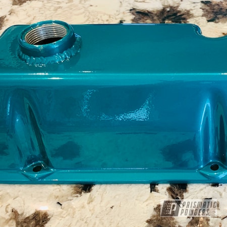 Powder Coating: Valve Covers,Ford,SUPER CHROME USS-4482,Ford Mustang,JAMAICAN TEAL UPB-2043,Automotive