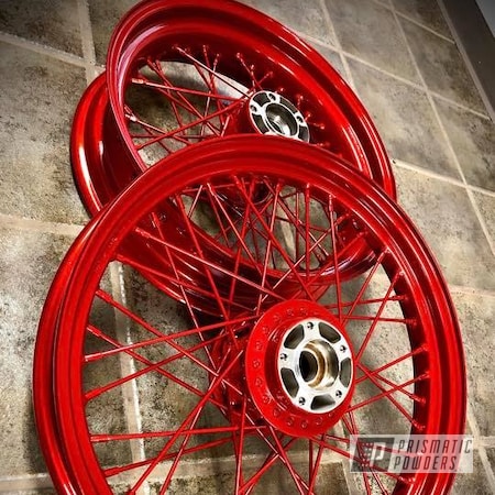 Powder Coating: Motorcycle Rims,Clear Vision PPS-2974,Harley Davidson,Automotive,Illusion Red PMS-4515,Wheels