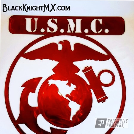 Powder Coating: Custom,Black Knight MX,plasma,Black Knight Metalworx,Veteran,Metal Sign,LOLLYPOP RED UPS-1506,United States Marine Corps