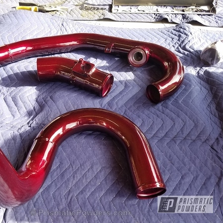 Powder Coating: Intercooler Piping,Custom Automotive Parts,Two Stage Application,Illusion Malbec PMB-6906,CULVER GOLD/RED UPB-6013,Automotive
