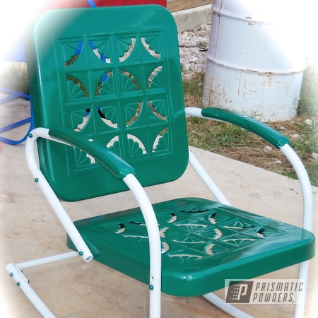 Powder Coating: Custom,White,Green,powder coating,vintage patio chair,Prismatic Powders,Soft Satin White PSS-1353,Furniture,powder coated,Torque Green PSS-2393