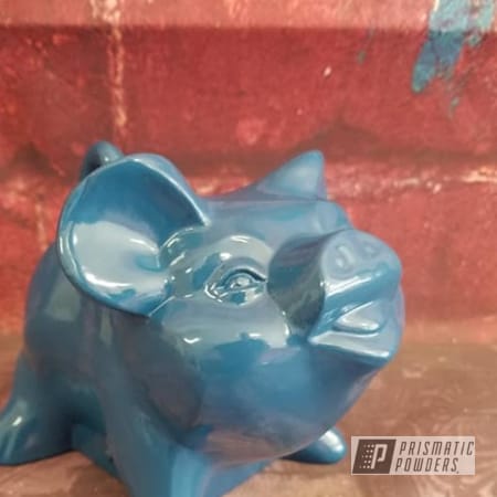 Powder Coating: Piggy Bank,RAL 5009 Azure Blue,Animal,Restoration,Vintage