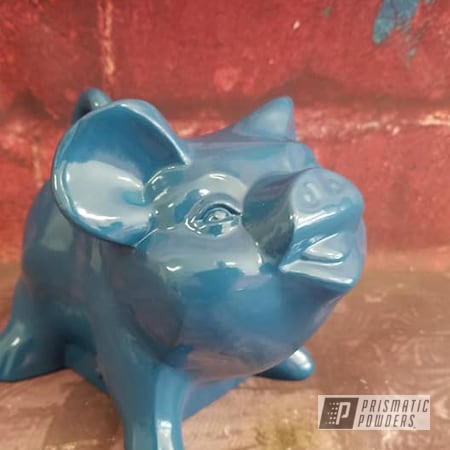Powder Coating: Piggy Bank,RAL 5009 Azure Blue,Animal,Vintage,Restoration