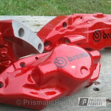 Powder Coating: Custom,Red brakes,powder coating,Clear Vision PPS-2974,Evo Brakes,Automotive,Prismatic Powders,powder coated,Illusion Red PMS-4515