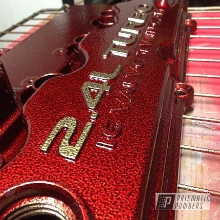 Powder Coating: Custom,Srt4 valve cover,Automotive,Golden Vein PVB-5213,LOLLYPOP RED UPS-1506,Red,powder coating,powder coated,Prismatic Powders,Valve Cover,Done in my basement