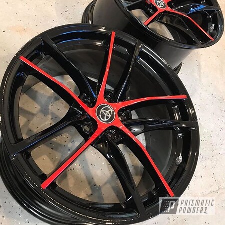 Powder Coating: Ink Black PSS-0106,2 Color Application,Toyota,supra,Very Red PSS-4971,Automotive,Wheels