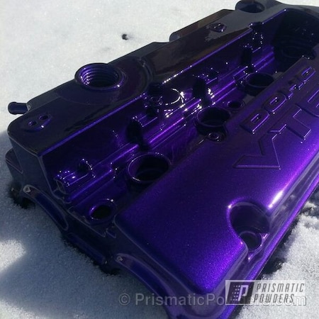 Powder Coating: Custom,Automotive,Purple,powder coating,powder coated,Prismatic Powders,Alien Silver PMS-2569,Valve Cover,Candy Purple PPS-4442
