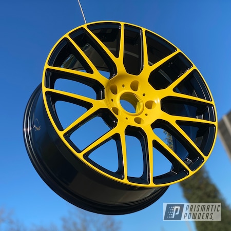 Powder Coating: Wheels,19" Wheels,19",Automotive,Clear Vision PPS-2974,2 Color Application,Ink Black PSS-0106,Yes Yellow PSS-5691