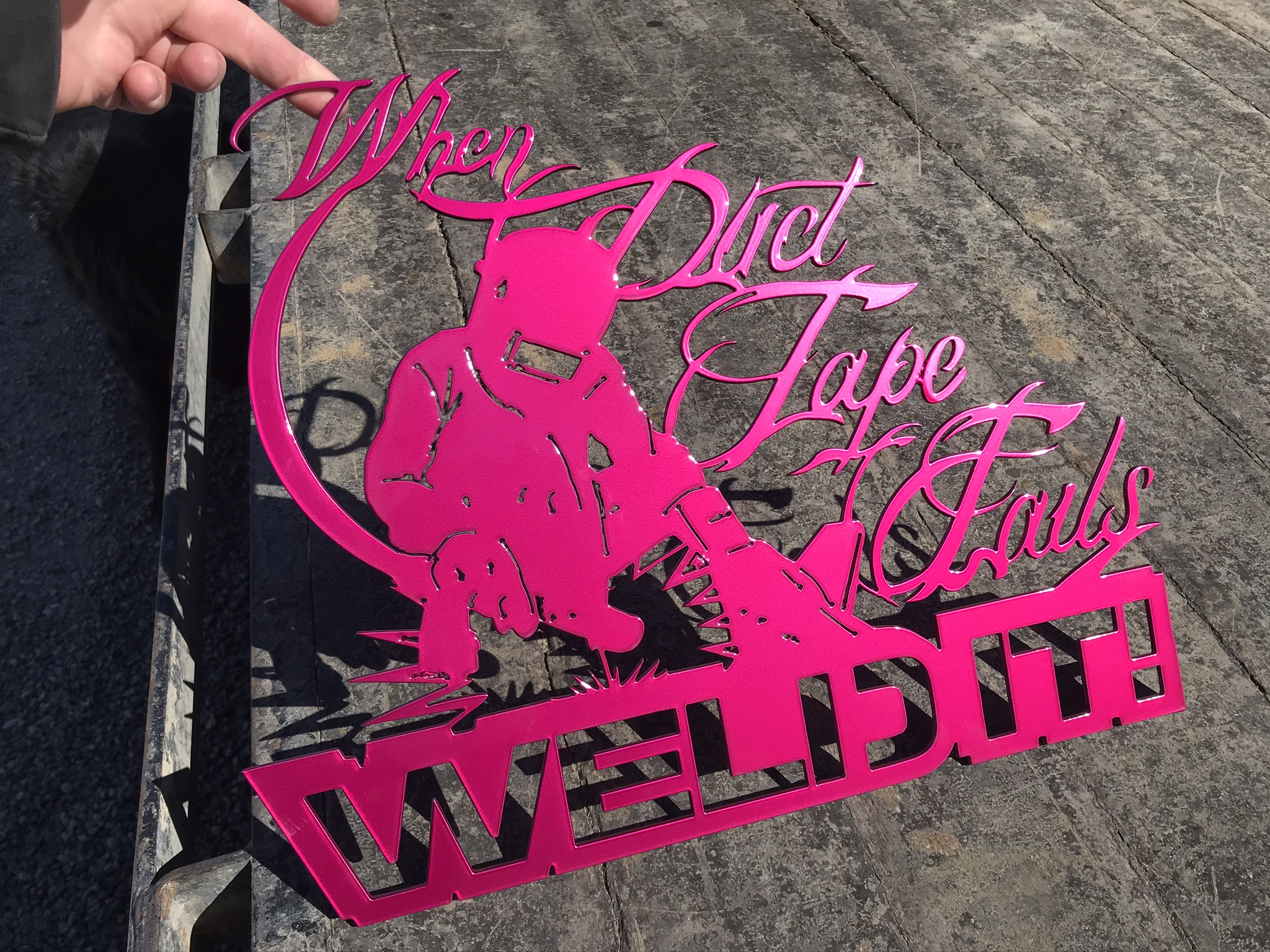Metal Sign finished with a Pink Finish | Prismatic Powders