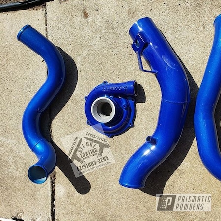 Powder Coating: Ford,6.0L,f250,Clear Vision PPS-2974,Automotive,Turbo Housing,Intake Pipe,Illusion Smurf PMB-6909