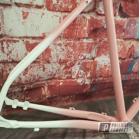Powder Coating: Gloss White PSS-5690,RAL 3015 Light Pink,Powder Coat Blending,Bicycles,Custom Two Tone,Bicycle Frame