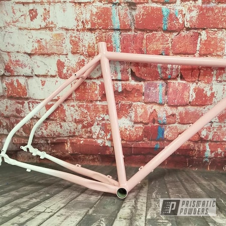 Powder Coating: Bicycles,Custom Two Tone,Powder Coat Blending,Gloss White PSS-5690,Bicycle Frame,RAL 3015 Light Pink