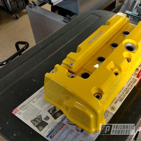 Powder Coating: Valve Cover,Hot Yellow PSS-1623,Clear Vision PPS-2974,Honda,Automotive