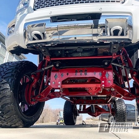 Powder Coating: Truck Parts,Suspension,Heavy Silver PMS-0517,TWISTED WIZARD RED UPB-5514,Lifted,Custom Powder Coated Wheels,Automotive,2 Tone Wheels,Wheels,Lifted Truck