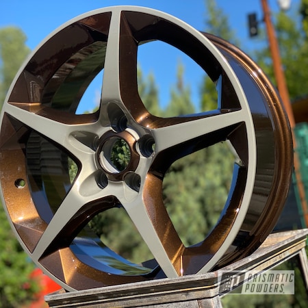 Powder Coating: 18" Aluminum Wheels,Super Rootbeer PMB-6335,GM SILVER UMB-1672,Clear Vision PPS-2974,Opel,Two Coat Application,Automotive,Two Tone Wheels,Wheels,Two Tone