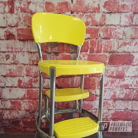 Powder Coating: Vintage Chairs,Clear Vision PPS-2974,Cosco Step Stool,Retro,RAL 1016 Sulfur Yellow,High Chair,Step Stool