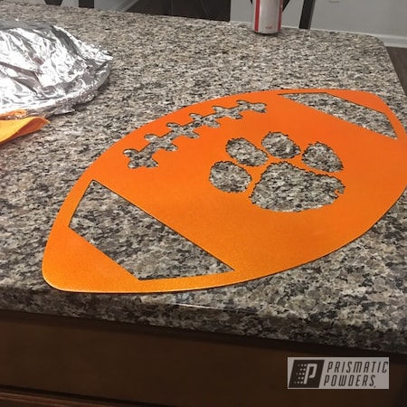 Powder Coating: Clear Vision PPS-2974,Metal Sign,wall art,Football,Illusion Orange PMS-4620,Clemson