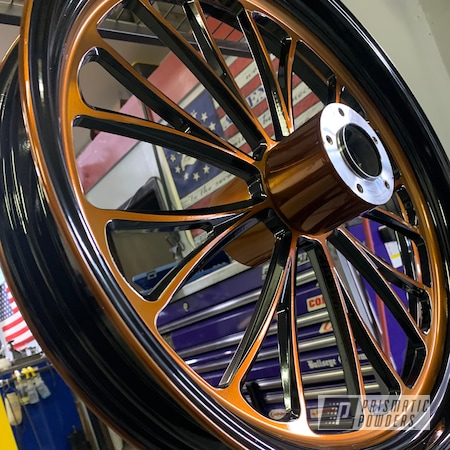 Powder Coating: Motorcycles,Transparent Copper PPS-5162,Automotive,GLOSS BLACK USS-2603,Motorcycle Wheels,Wheels
