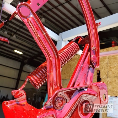 Powder Coating: Clear Vision PPS-2974,Hood Hinge,Soft Red Candy PPS-2888,Automotive,Custom Auto Parts