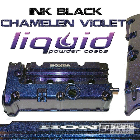 Powder Coating: Ink Black PSS-0106,Valve Cover,Honda Valve Cover,Chameleon Violet PPB-5731,Automotive