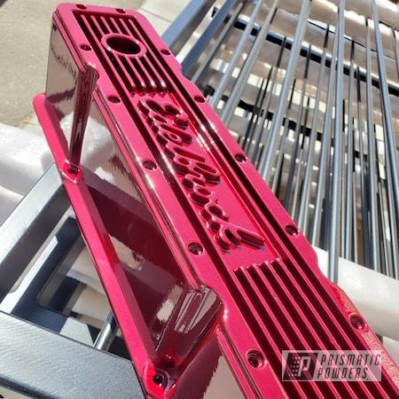 Powder Coating: Valve Cover,Illusion Cherry PMB-6905,Clear Vision PPS-2974,Edelbrock,Automotive