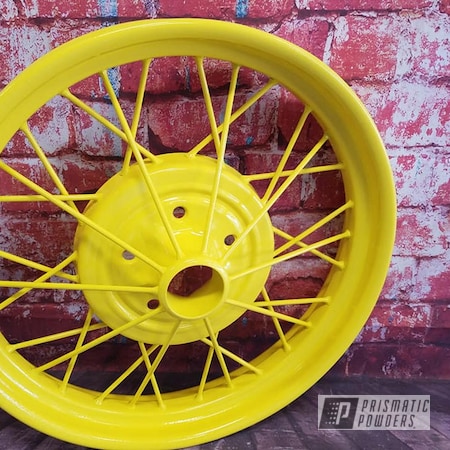 Powder Coating: Automotive,Spoked Wheels,Vintage Wheels,RAL 1018 Zinc Yellow,Model A Rims,Steel Rims