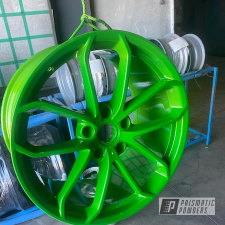 Powder Coating: Wheels,BMW Silver PMB-6525,Automotive,Illusion Lime Time PMB-6918,Clear Vision PPS-2974,2 Stage Application,Porsche,powder coated,20",20" Aluminum Wheels