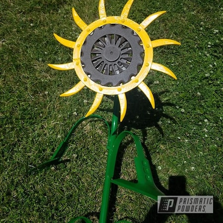 Powder Coating: RUSTIC TEXTURE UTB-5223,Yard Art,RAL 6005 Moss Green,3 Color Application,Custom 3 Color,Sunflower,RAL 1003 Signal Yellow