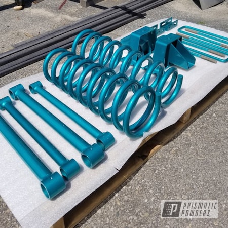 Powder Coating: Truck,Automotive,Heavy Silver PMS-0517,Custom Lift Kit,Frame,Suspension,Cortez Teal PPS-4477