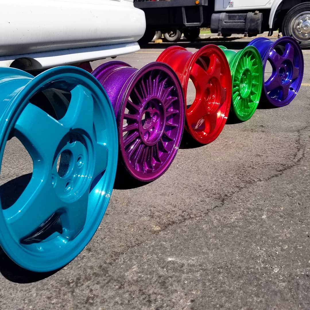 Custom Rims coated in Disco Red, Lollypop Red, Psycho Lime and Dunbar ...