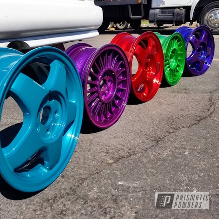 Powder Coating: Dunbar Teal PSS-0950,Disco Red PPB-7044,Psycho Lime PPB-2448,Automotive Rims,LOLLYPOP RED UPS-1506,Automotive,Wheels