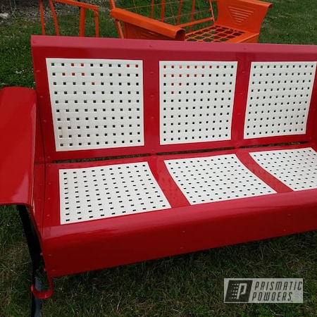 Powder Coating: 2 Color Application,RAL 3002 Carmine Red,Miscellaneous,RAL 1013 Oyster White,Custom Two Tone,3 Person Glider,Outdoor Bench