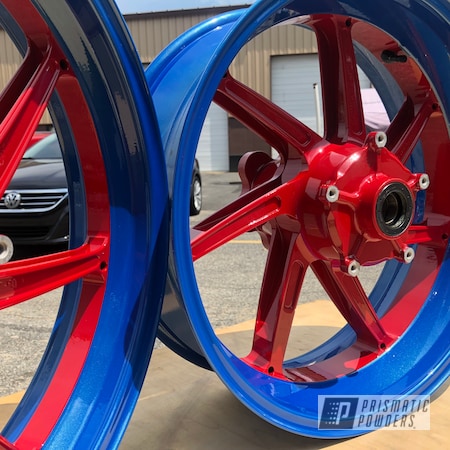 Powder Coating: Motorcycles,Blue Gill PMB-2956,Really Red PSS-4416,Bike Parts,BMW S1000R,Clear Vision PPS-2974,BMW,Automotive,Motorcycle Wheels,Wheels