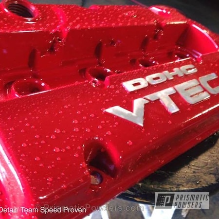 Powder Coating: DOHC VTEC,Clear Top Coat,Engine Components,H22 VC,Clear Vision PPS-2974,Astatic Red PSS-1738,Automotive,Honda Engine Cover