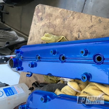 Powder Coating: 2 Color Application,Valve Covers,Clear Vision PPS-2974,Car Parts,Automotive,Brake Calipers,Illusion Smurf PMB-6909