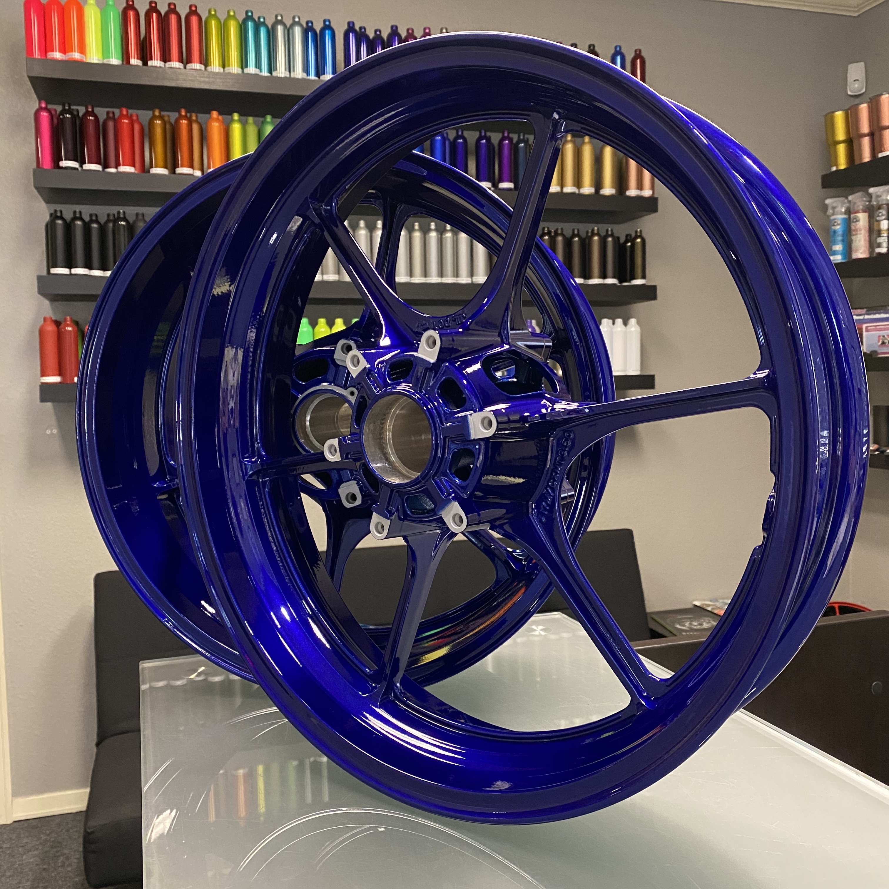 Motorcycle Rims with Illusion Royal and Clear Vision | Prismatic Powders