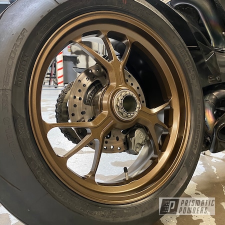 Powder Coating: Motorcycles,Highland Bronze PMB-5860,Ducati,Automotive,Soft Clear PPS-1334,Motorcycle Wheels,Wheels