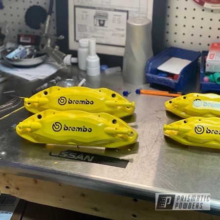 Powder Coating: Brembo,Electric Yellow PSS-2834,Brembo Caliper,Clear Vision PPS-2974,Brembo Brake Calipers,Automotive,GLOSS BLACK USS-2603,Brake Calipers,Brakes