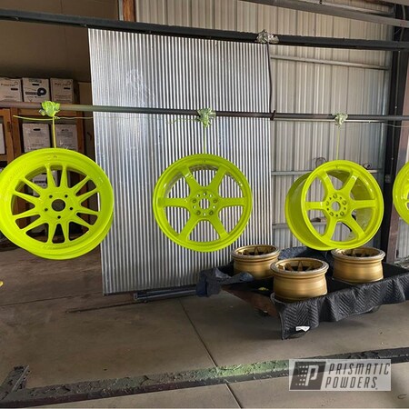 Powder Coating: Wheels,Automotive,rockin rims,Applied Plastic Coatings,Neon Yellow PSS-1104,Neon Yellow