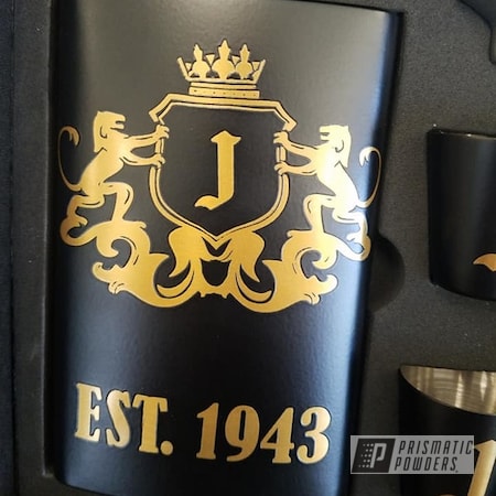 Powder Coating: 2 Color Application,Drinkware,Flask Set,Gold Sparkle PPB-4499,Custom Logo,BLACK JACK USS-1522
