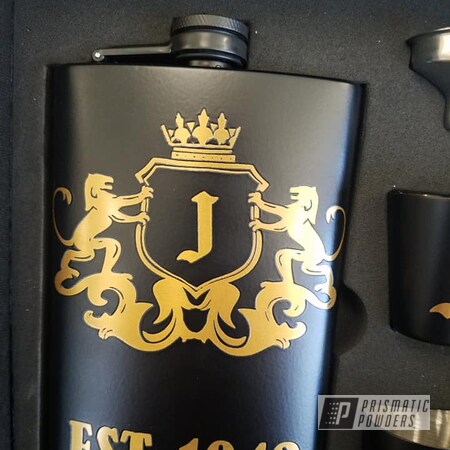 Powder Coating: 2 Color Application,Drinkware,Flask Set,Gold Sparkle PPB-4499,Custom Logo,BLACK JACK USS-1522