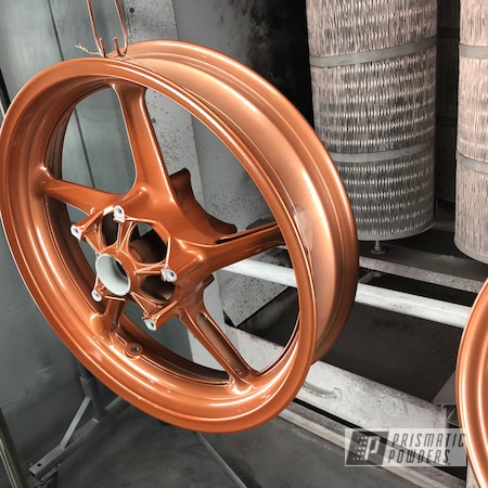 Powder Coating: Motorcycles,Work,Alloy Wheels,Clear Vision PPS-2974,Copper Coin PPB-7009,Aluminum,Aluminum Rims,Wheels