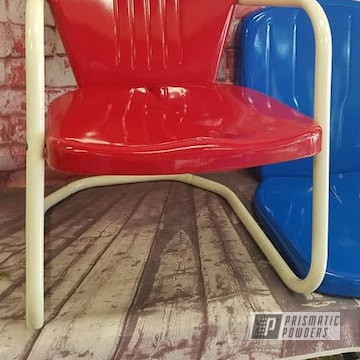 Powder Coated Refinished Patio Chair In Ral 1013 And Ral 3002