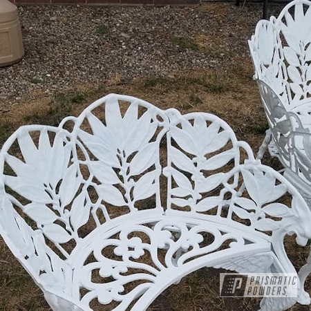 Powder Coating: Vintage Cast Iron Bench,Patio Furniture,Low Gloss White PSB-6323,Vintage Furniture