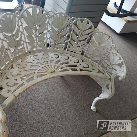 Powder Coating: Vintage Cast Iron Bench,Patio Furniture,Low Gloss White PSB-6323,Vintage Furniture