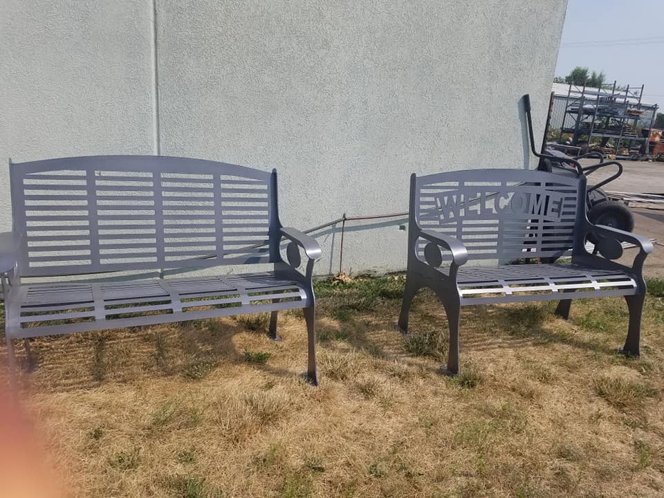 Outdoor Patio Bench done in Pewter Texture and Desert White Wrinkle ...